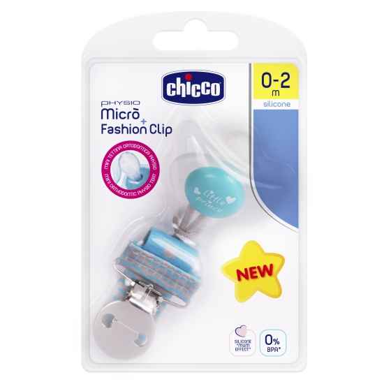 Chicco Pack Physio Micro Chupeta Silicone + Fashion Clip Menino 0-2 1 Chupeta + 1 Clip