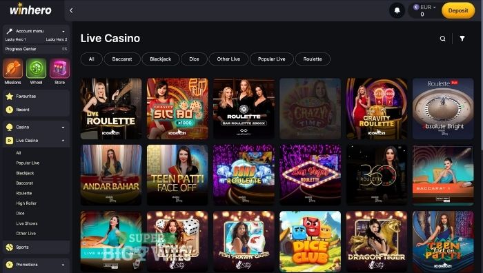 WinHero Casino interface